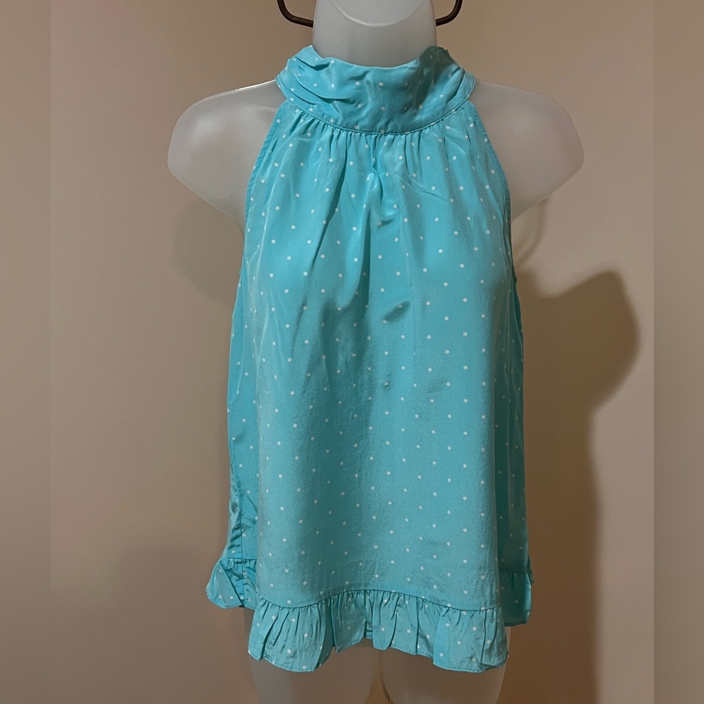 GORGEOUS VINTAGE LILLY PULITZER 100% SILK HALTER NECK POLKA DOT TOP SIZE XS